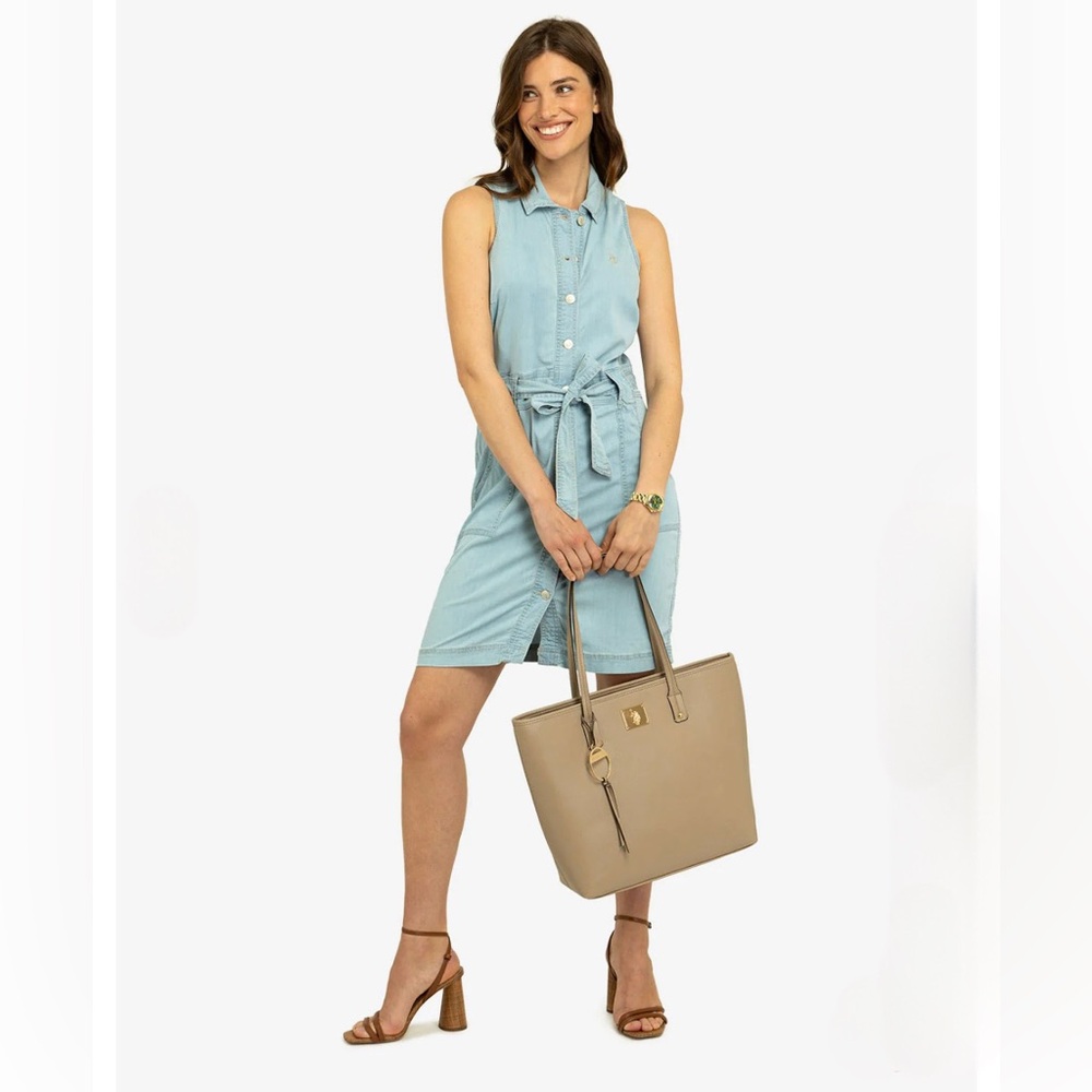 US Polo Denim Sleeveless Self Tie Dress Size M